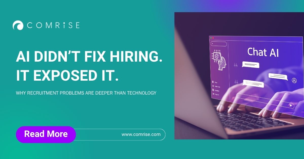 AI in hiring concept showing recruitment challenges and system breakdown, illustrating that artificial intelligence exposes weaknesses in talent acquisition processes rather than solving them.